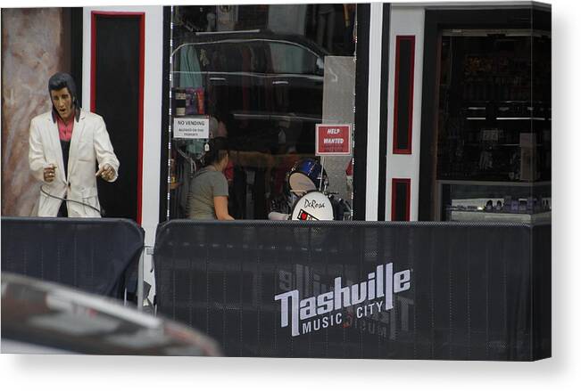 Nashville Music City Sign Canvas Print featuring the photograph Music City Elvis by Valerie Collins