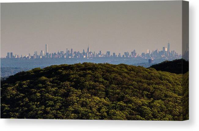 Hudson Valley Canvas Print featuring the photograph New York City Skyline From The Top of Bear Mountain by John Morzen