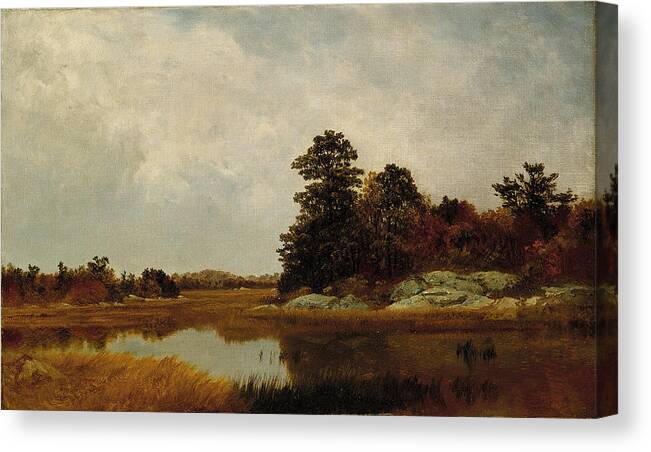 John Frederick Kensett Canvas Print featuring the painting October in the Marshes by John Frederick Kensett