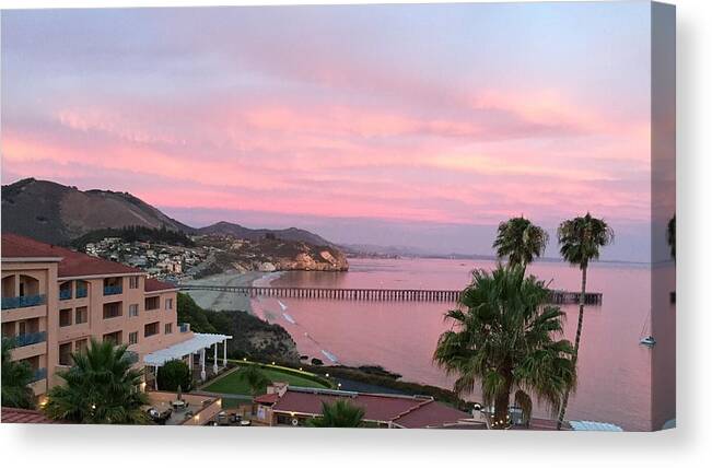 Ocean Scene Canvas Print featuring the photograph Pink Sky Over Avila Beach by Jan Moore