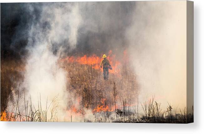 Fire Canvas Print featuring the photograph Prescribed Burn 2 - UW Arboretum - Madison - Wisconsin by Steven Ralser