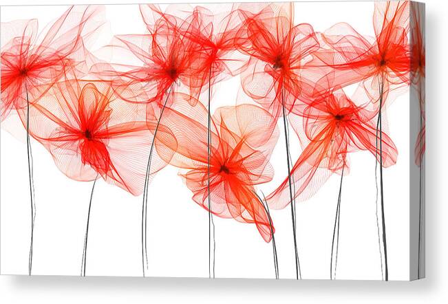 Poppies Canvas Print featuring the painting Red Floral - Red Modern Art II by Lourry Legarde