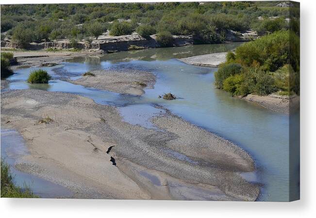 Mexico Canvas Print featuring the photograph Rio Grande River Blue Sky Reflection by Nadalyn Larsen
