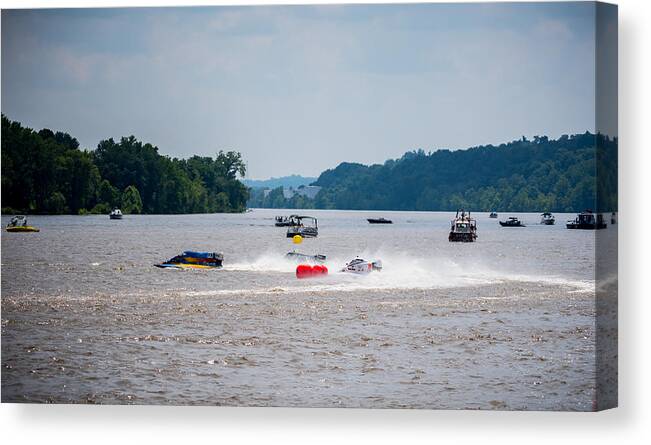 Riverfront Roar Canvas Print featuring the photograph Riverfront Roar- Taking The Turn by Holden The Moment