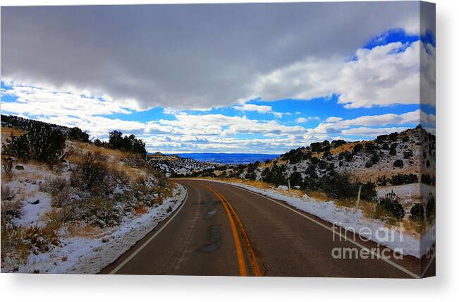 Southwest Landscape Canvas Print featuring the photograph Road to blue skys by Robert WK Clark