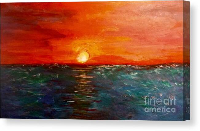 One Of Many Magical Sunsets In Roatan Canvas Print featuring the painting Roatan sunset by Lisa Koyle
