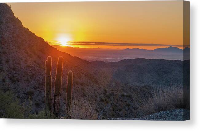 Orcinusfotograffy Canvas Print featuring the photograph Saguaro Sunrise by Kimo Fernandez
