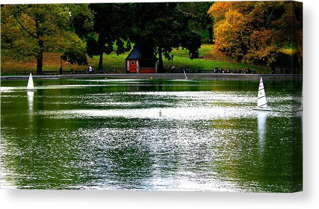 Sailboat Pond Canvas Print featuring the photograph Sailboat Pond in Central Park Afternoon by Christopher J Kirby