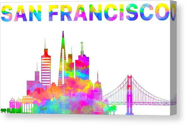San Francisco Skyline Watercolor Canvas Print featuring the digital art San Francisco Skyline Watercolor by David Millenheft