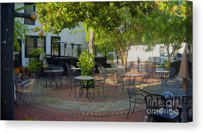 Augustine Canvas Print featuring the photograph Shady Outdoor Dining by Ules Barnwell