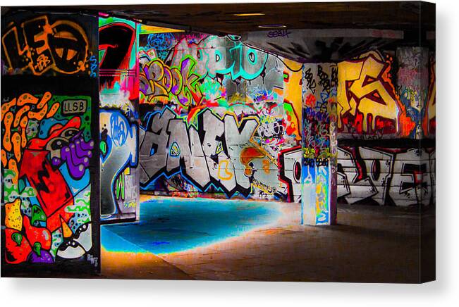 Graffiti Canvas Print featuring the digital art Skatepark Graffiti SouthBank 3 by Mo Barton