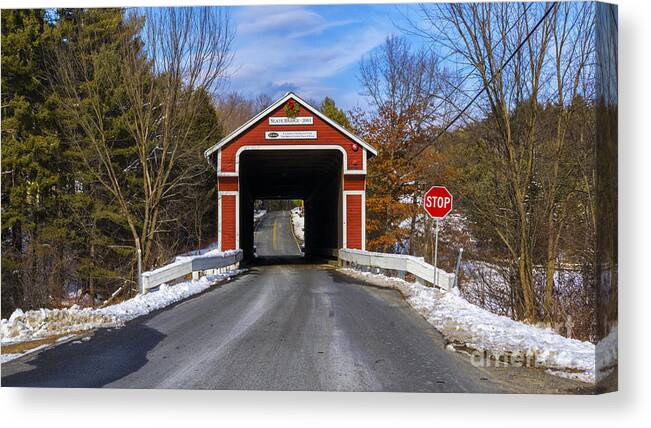 covered Bridge Canvas Print featuring the photograph Slate Covered Bridge. by New England Photography