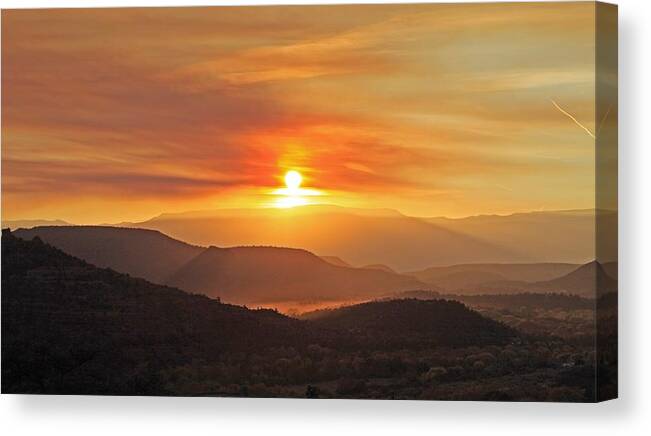 Sunset Canvas Print featuring the photograph Smoke Filled Sunset by Gary Kaylor