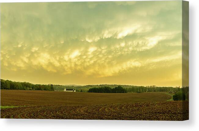 Sunset Canvas Print featuring the photograph Thunder Storm over a Pennsylvania Farm by Jason Fink