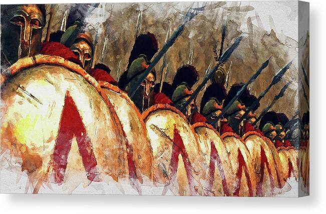 Spartan Warrior Canvas Print featuring the painting Spartan Army at War - 16 by AM FineArtPrints