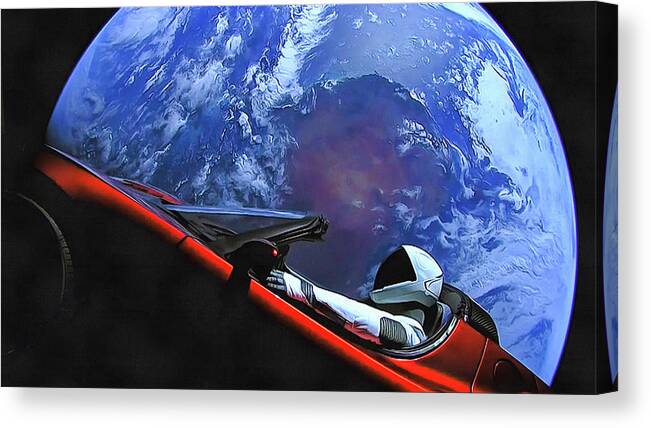 Starman Canvas Print featuring the photograph Starman in Tesla with planet earth by SpaceX