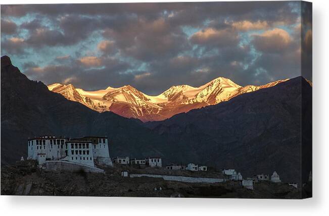 Ladakh Canvas Print featuring the photograph Stok range at dawn, Stok, 2004 by Hitendra SINKAR