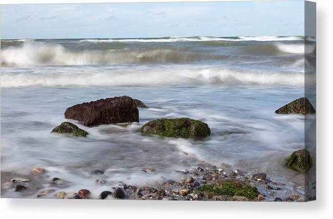Baltic Sea Canvas Print featuring the photograph Stones, Seaweed And Waves by Andreas Levi