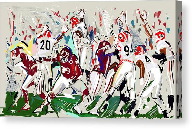 Uga Football Canvas Print featuring the painting Stopped by John Gholson