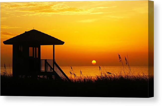 Lifeguard Station Canvas Print featuring the photograph Sunrise Lifeguard Station by Lawrence S Richardson Jr