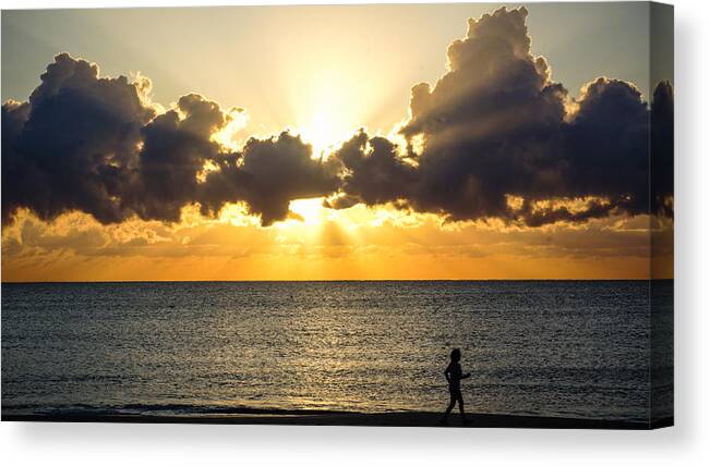 Florida Canvas Print featuring the photograph Sunrise Runner Delray Beach Florida by Lawrence S Richardson Jr