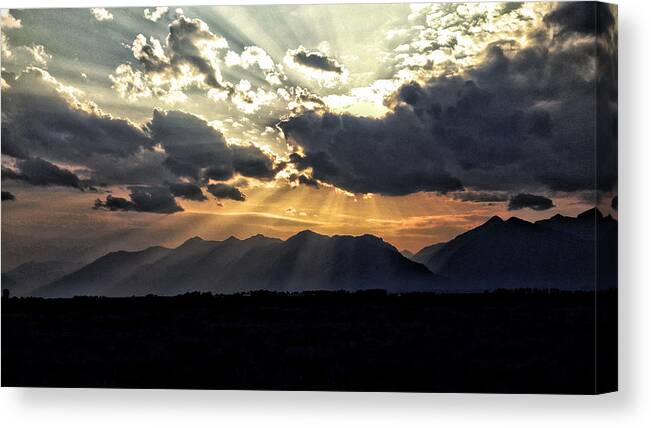 Sunset Canvas Print featuring the painting Sunset at the Tetons by Bonnie Bruno