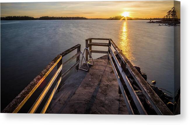 Clouds Canvas Print featuring the photograph Sunset in Lauttasaari - Helsinki, Finland - Seascape photography by Giuseppe Milo