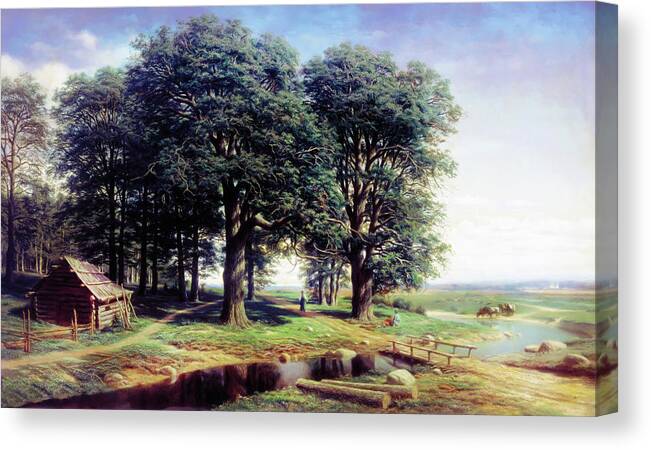 Sunshine By The Old Oak Trees Canvas Print featuring the mixed media Sunshine By The Old Oak Trees by Georgiana Romanovna