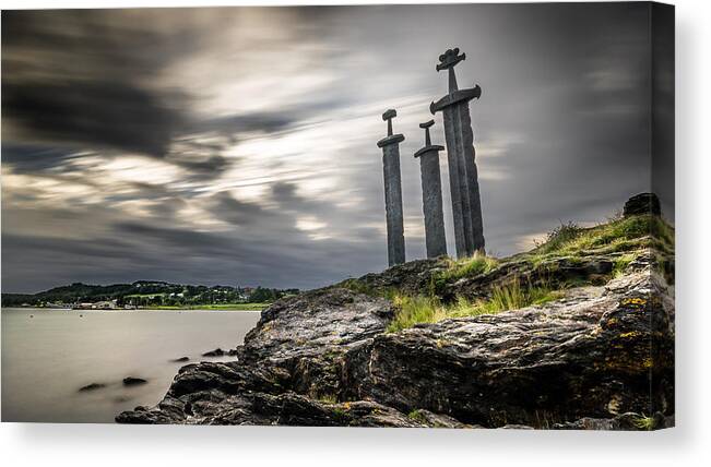 By The Sea Canvas Print featuring the photograph Sverd i fjell - Stavanger, Norway - Landscape, travel photography by Giuseppe Milo