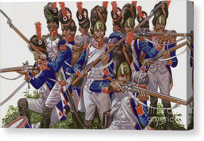 Soldier Canvas Print featuring the painting The Battle Of Jena, Grenadiers of the French Imperial Guard by Ron Embleton