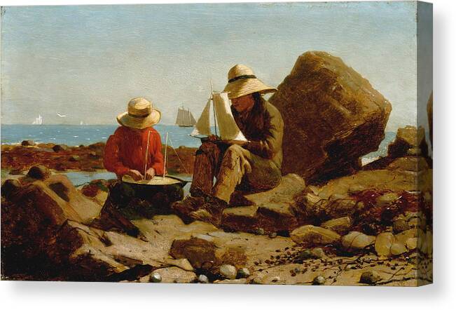 Homer Canvas Print featuring the painting The Boat Builders - 1873 by Eric Glaser