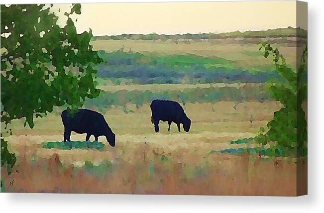 Animal Canvas Print featuring the mixed media The Cows Next Door by Shelli Fitzpatrick