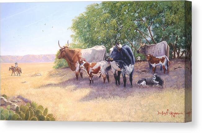 Longhorns Canvas Print featuring the painting The Lookers by Howard Dubois