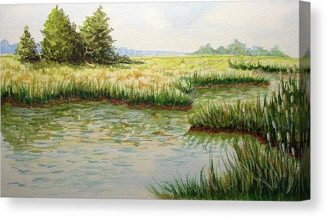 Landscape Canvas Print featuring the painting The Marshes by JoAnne Castelli-Castor