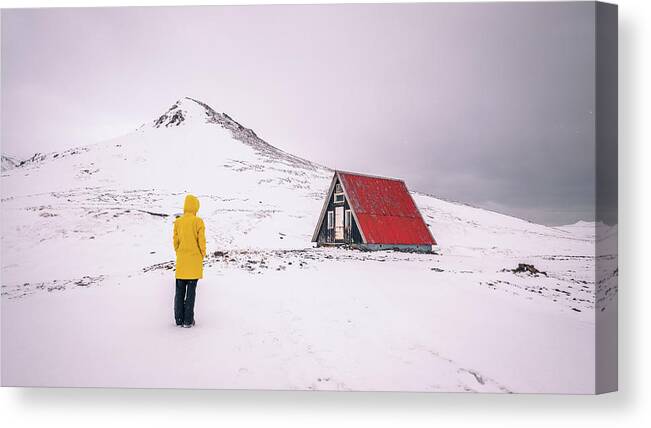 Girl Canvas Print featuring the photograph The red house - Iceland - Travel photography by Giuseppe Milo