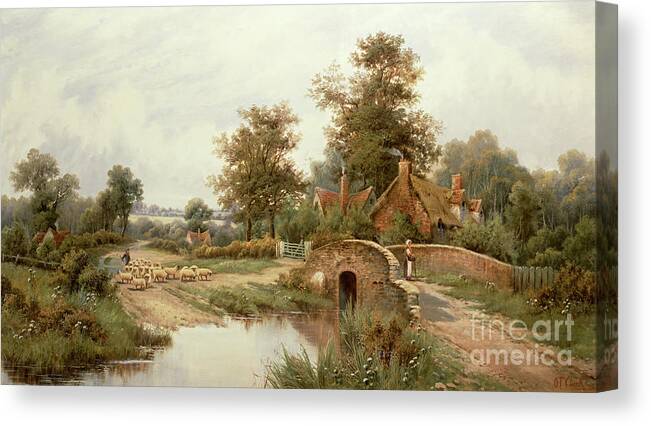 Bridge Canvas Print featuring the painting The Sheep Drover by Thomas Octavius Clark