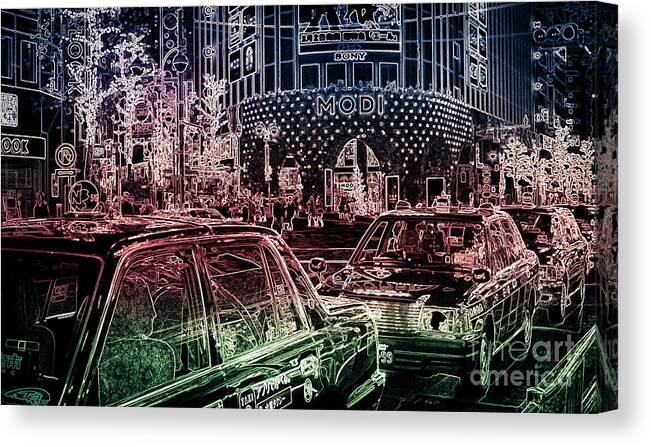 People Canvas Print featuring the photograph Neon Tokyo Taxis, Japan by Perry Rodriguez