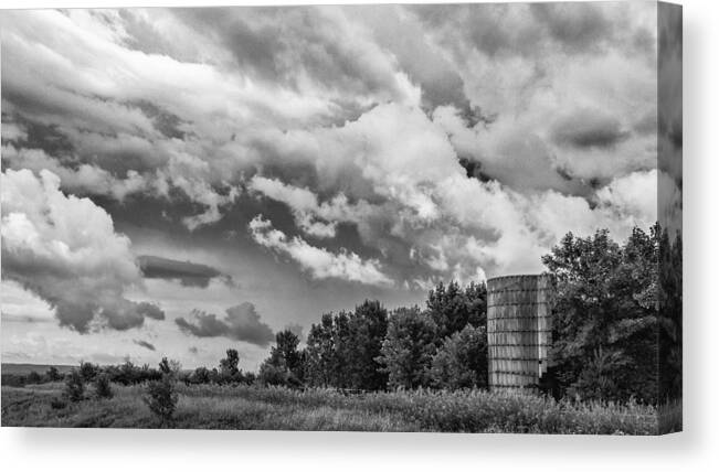 Barn Canvas Print featuring the photograph Topless Silo Under the Clouds by Guy Whiteley