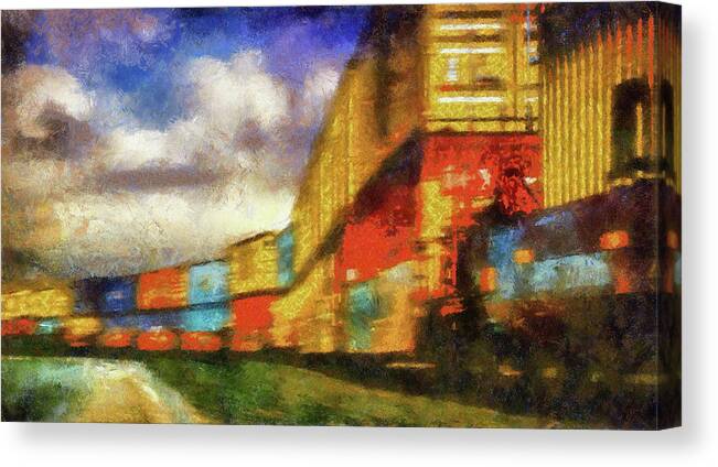 Rail Canvas Print featuring the mixed media Train Freight Cars by Joseph Hollingsworth