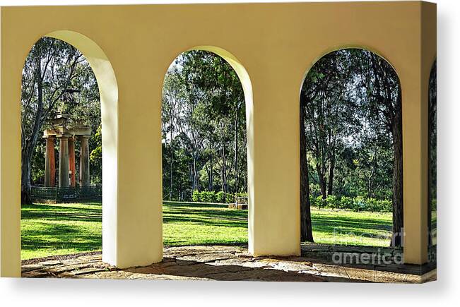 Triptych View Through Arches Canvas Print featuring the photograph Triptych View Through Arches by Kaye Menner by Kaye Menner