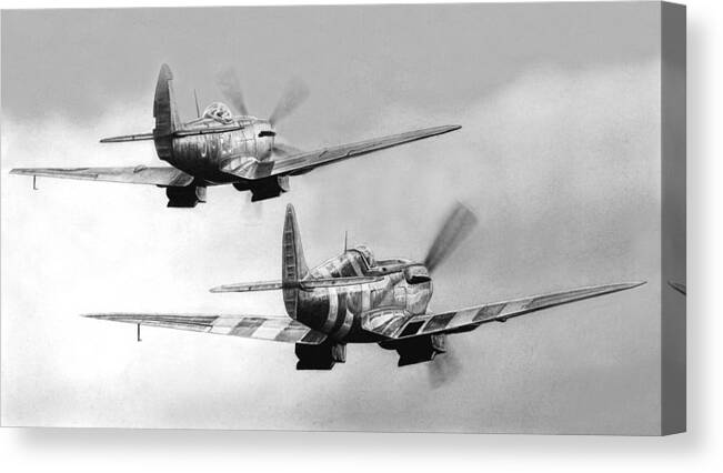Aviation Art Canvas Print featuring the drawing Two Spits by Lyle Brown