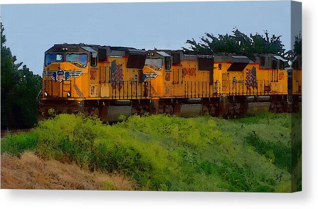 Railroad Canvas Print featuring the mixed media Union Pacific Line by Shelli Fitzpatrick