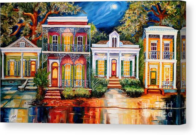 New Orleans Art Canvas Print featuring the painting Uptown in the Moonlight by Diane Millsap