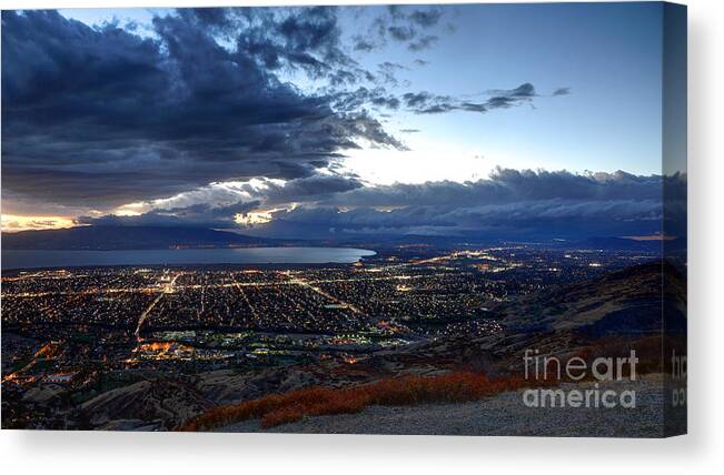 Provo Canvas Print featuring the photograph Utah Valley and Provo at Sunset by Gary Whitton