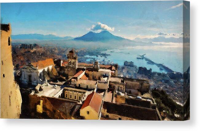 Gulf Of Naples Canvas Print featuring the painting Vesuvio, panorama from Naples - 03 by AM FineArtPrints