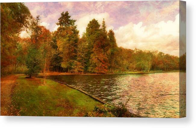 Nature Canvas Print featuring the photograph Walking The Forest Trail by the lake by Stacie Siemsen