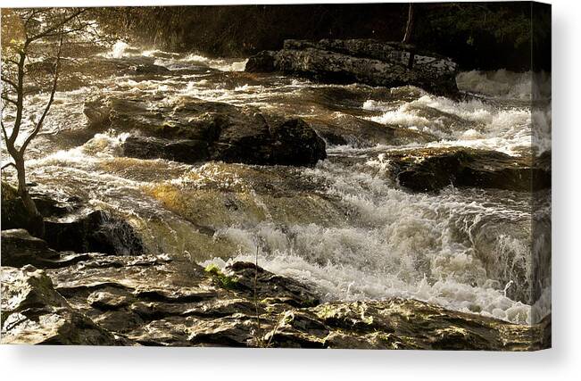 Waters Canvas Print featuring the photograph Waters over rocks. Falls of Dochart, by Elena Perelman
