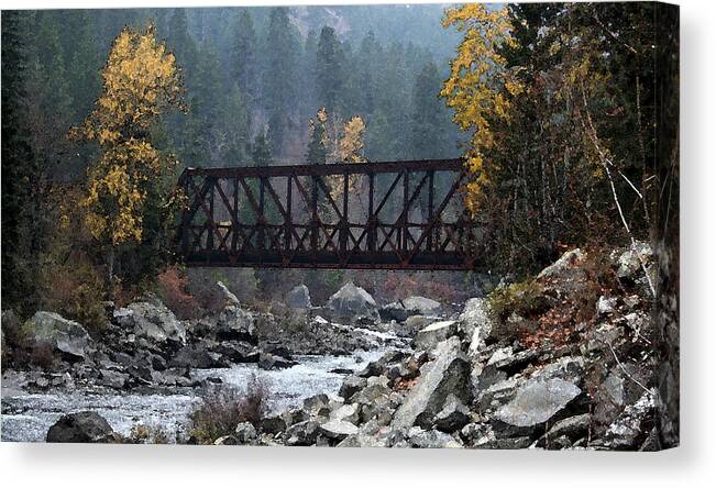Bridge Canvas Print featuring the painting Wenatchee Bridge Digital Painting by Mary Gaines