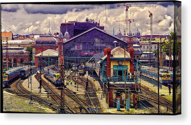 Rail Station Canvas Print featuring the digital art Western Rail Station, Budapest by Judith Barath
