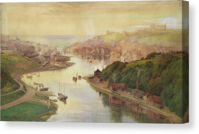 Whitby Canvas Print featuring the painting Whitby from Larpool by John Sowden
